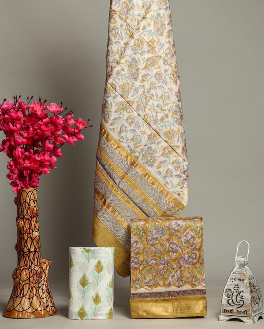 Hand Block Print Maheshwari Silk Suit Set