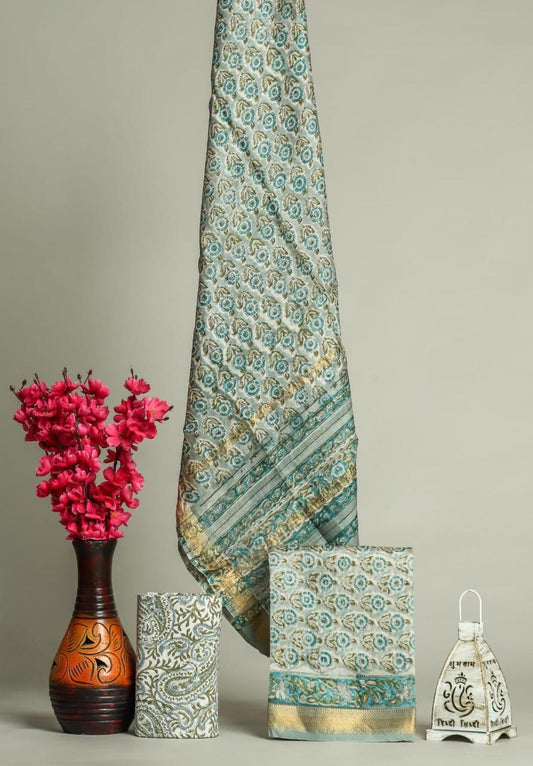 Premium Hand Block Print Maheshwari Silk Suit