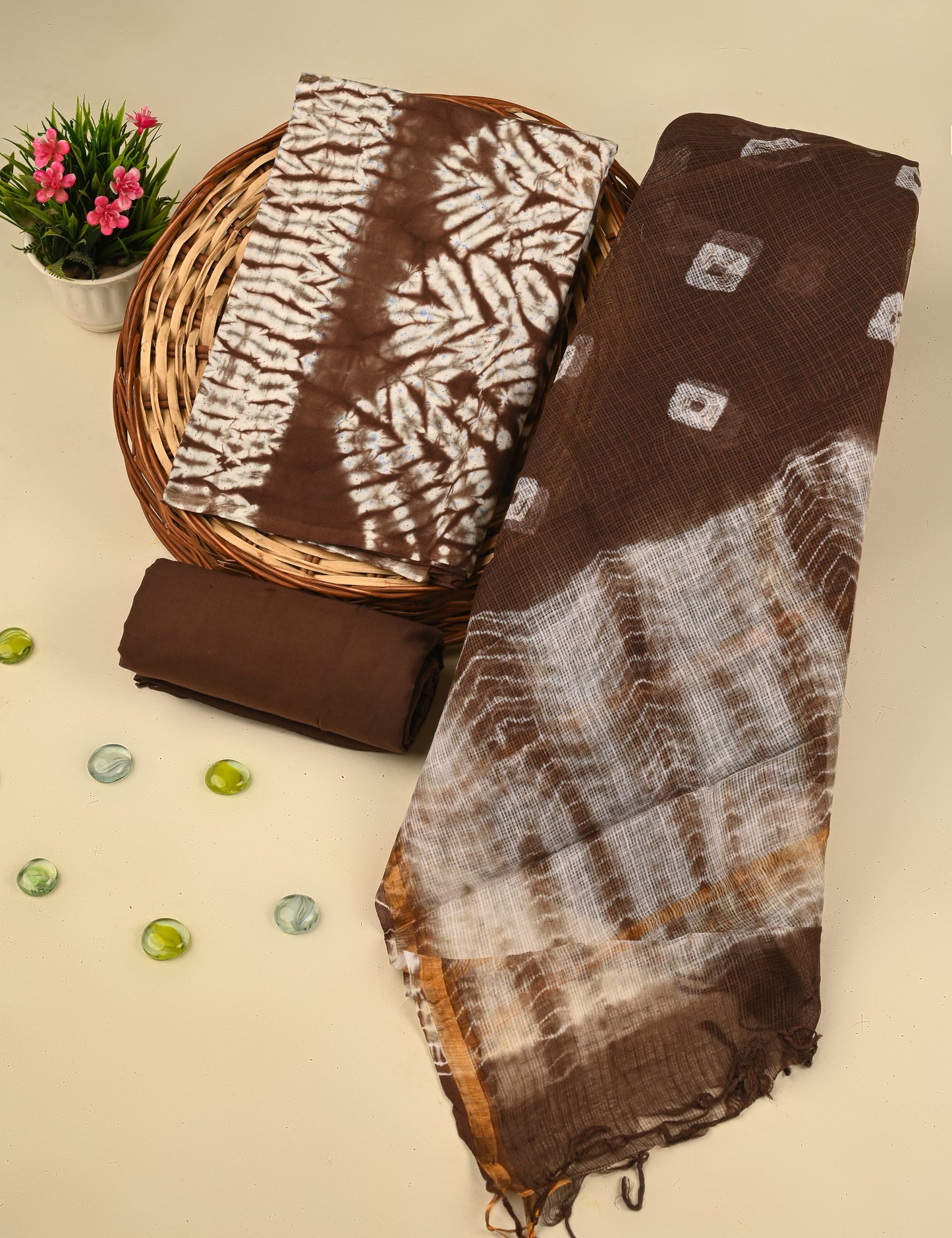 Sky Blue Hand Block Printed Cotton Suit With Kota Doria Dupatta