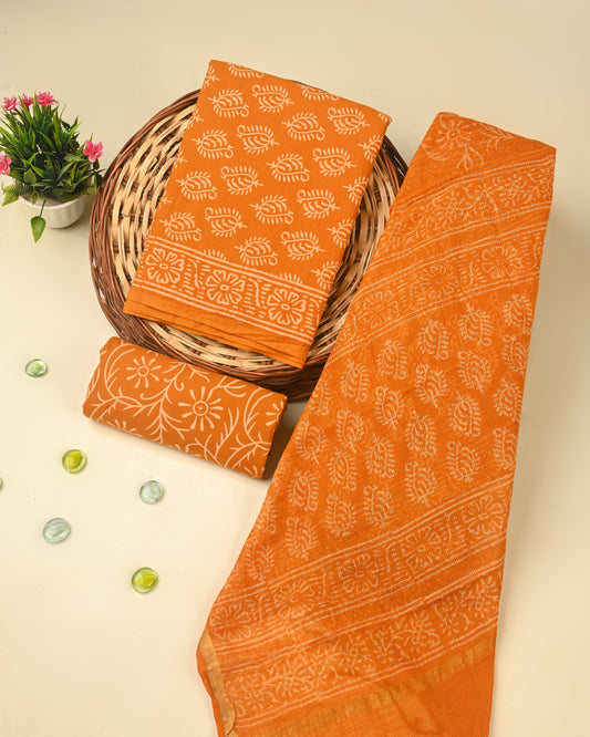 Premium Hand Block Printed Cotton Suit With Kota Doria Dupatta