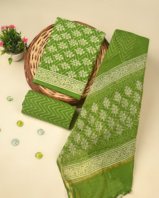 Premium Hand Print Pure Cotton Suit With Kota Doria Dupatta