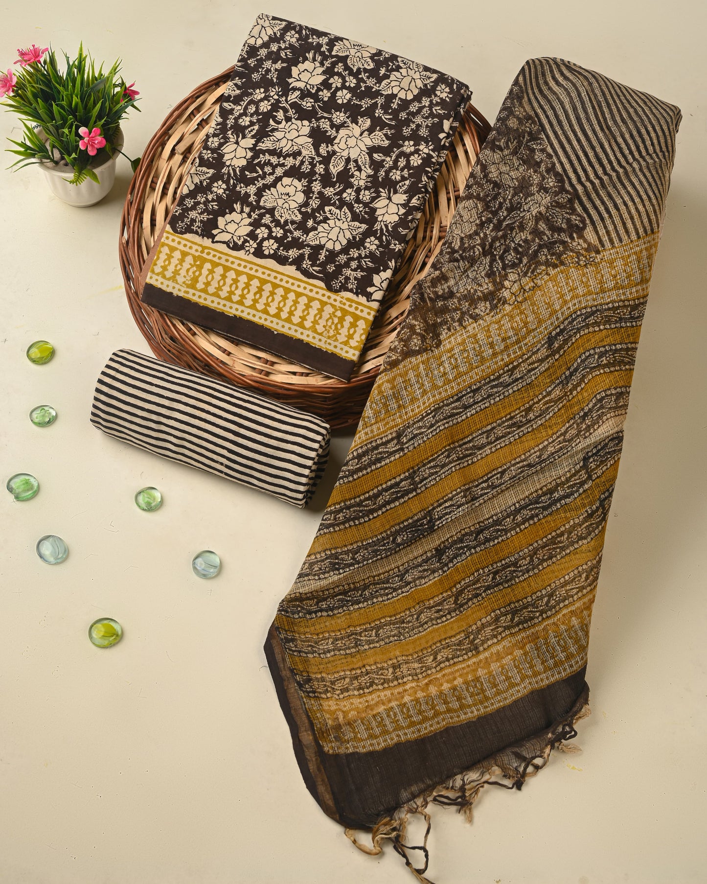Premium  Hand Block Print Cotton Suit With Kota Doria Dupatta