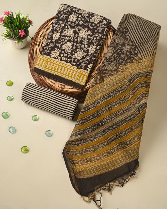 Premium  Hand Block Print Cotton Suit With Kota Doria Dupatta
