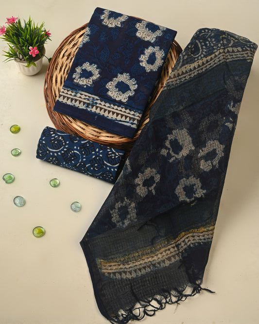 Hand Block Print Organic Cotton suit With Kota Doriya Dupatta