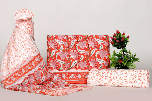Premium Hand Block Print Cotton Suit With Chiffon Dupatta