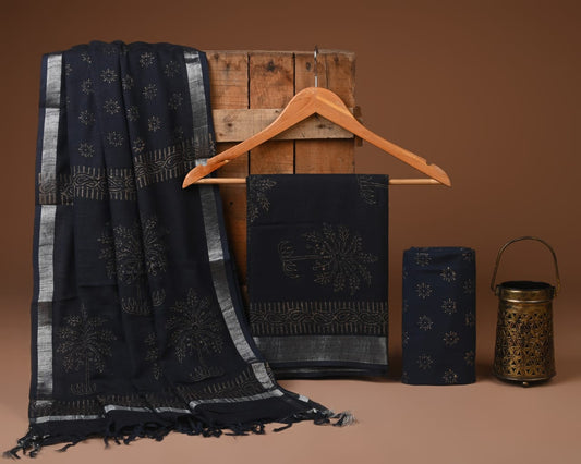 Premium Hand Printed Lilen Suit With Lilen Dupatta