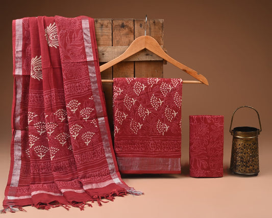Premium Hand Block Print Lilen Suit with Lilen Dupatta
