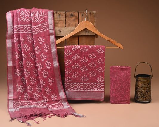 Premium Hand Block Printed Lilen Suit With Lilen Dupatta