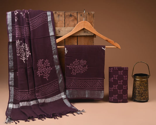 Premium Hand Block Print Lilen Suit With Lilen Dupatta