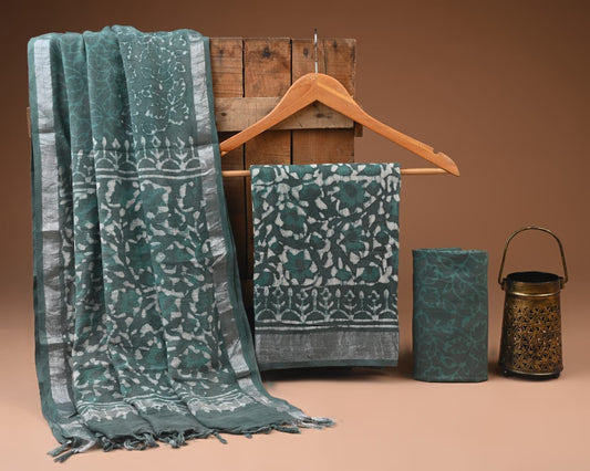 Hand Block Printed Lilen Suit With Lilen Dupatta