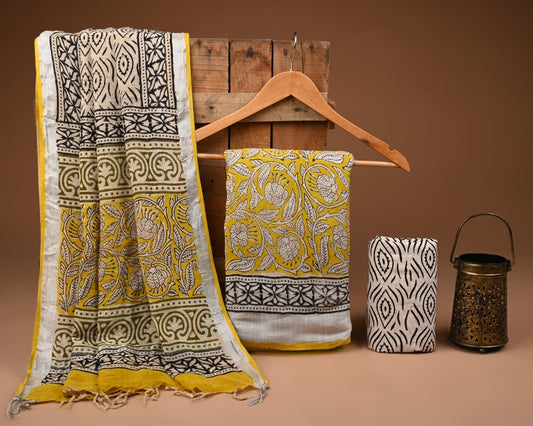 Exclusive Hand Block Printed Lilen Suit With Lilen Dupatta