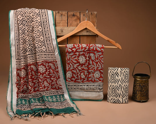 Hand Block Print Lilen Suit With Lilen Dupatta