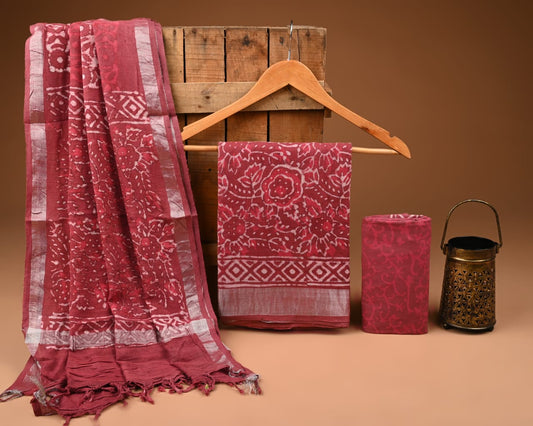 Premium Hand Print Lilen Suit With Lilen Dupatta