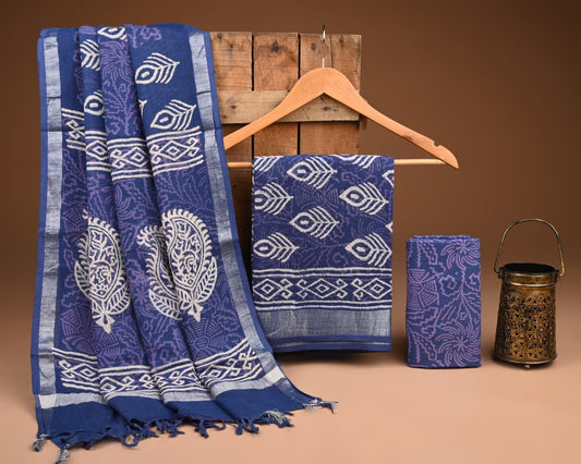 Premium Hand Block Printed Lilen Suit With Lilen
