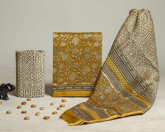 Handcrafted Chanderi Silk Suit With Traditional Print