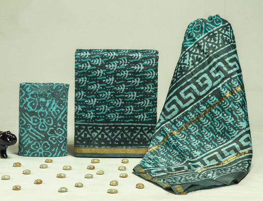 Hand Block Printed Chanderi Silk Suit Set