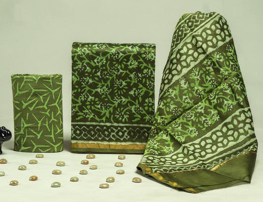Exclusive Hand Block prints Chanderi Silk Suit Set