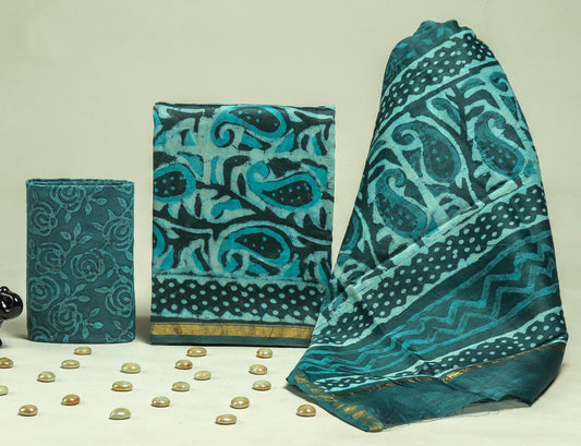 Premium Hand Block Print Chanderi Silk Suit Set