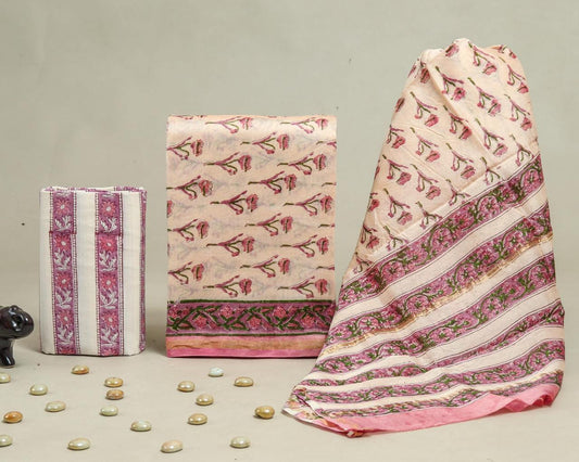 Premium Hand Block Print Chanderi Silk Suit Set