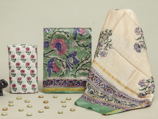 Premium Hand Block Print Chanderi Silk Suit Set