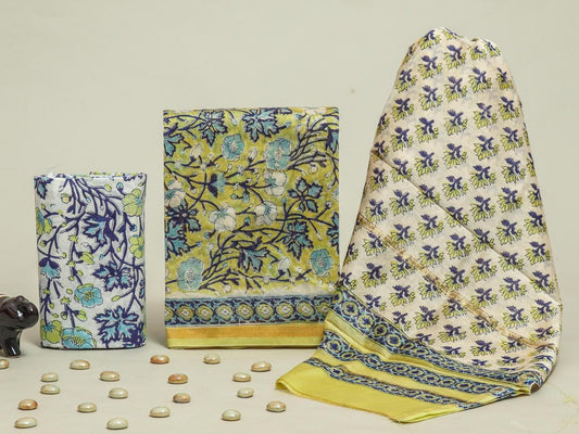 New Hand Block Printed Chanderi Silk Suit Set