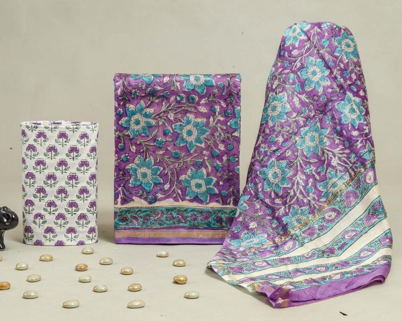 Exclusive Hand Block Printed Chanderi Silk Suit