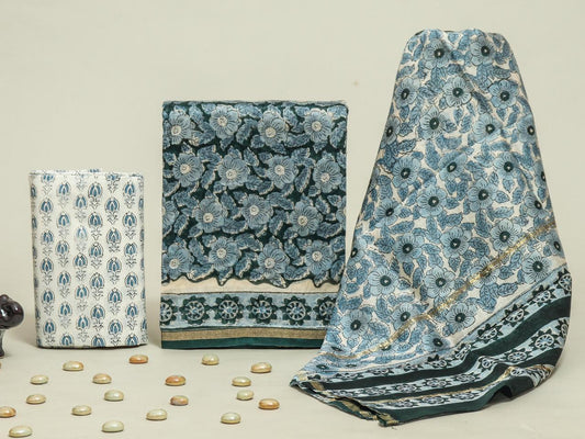 Premium Hand Block Print Chanderi Silk Suit Set
