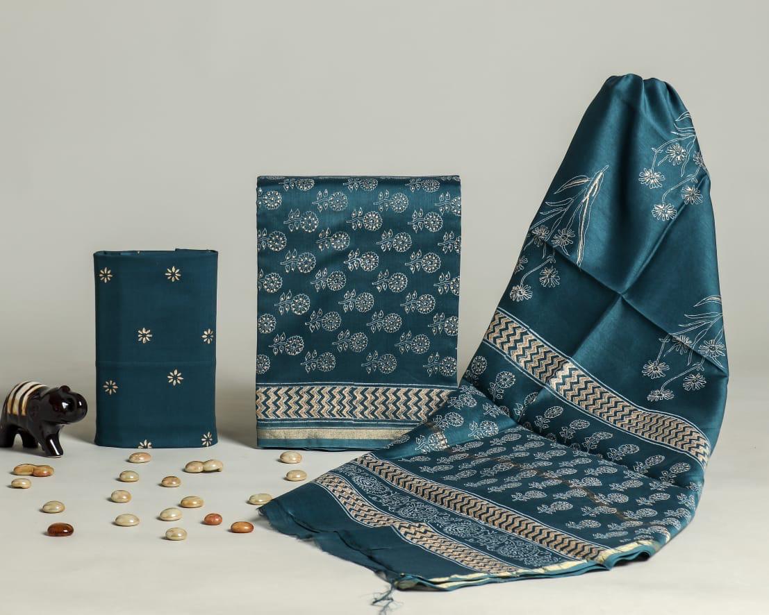 Bagru Hand Prints Chanderi Silk Suit Set