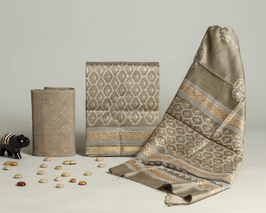 New Hand Block Print Chanderi Silk Suit Set
