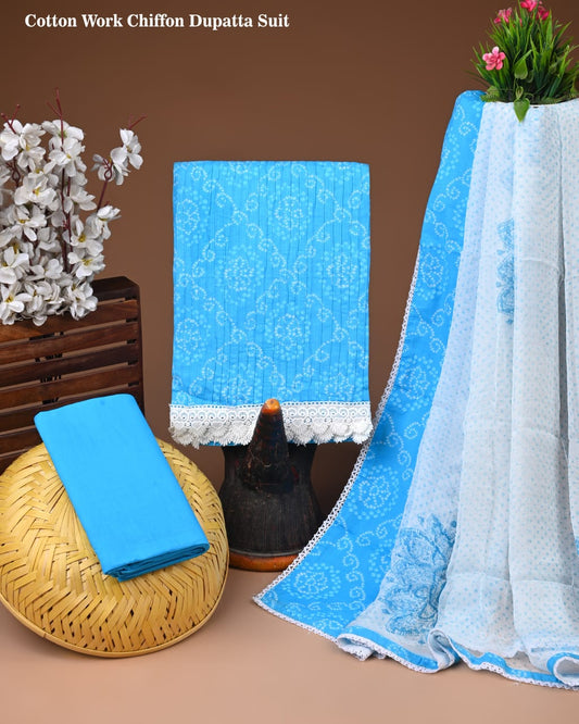 Pure Cotton Gota Patti Work Suit With Chiffon Dupatta