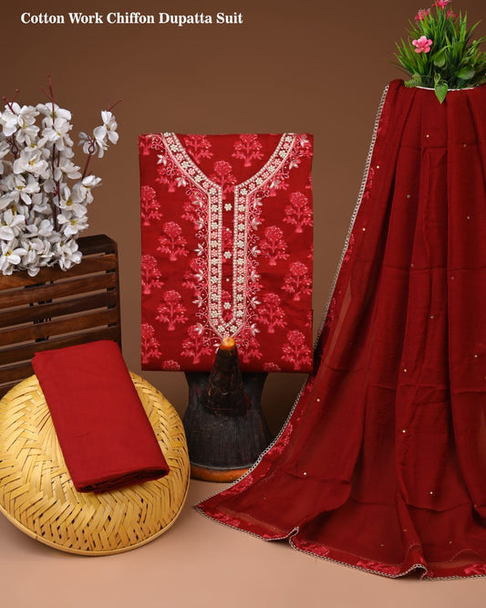 Premium Cotton Gota Patti Work Suit With Chiffon Dupatta