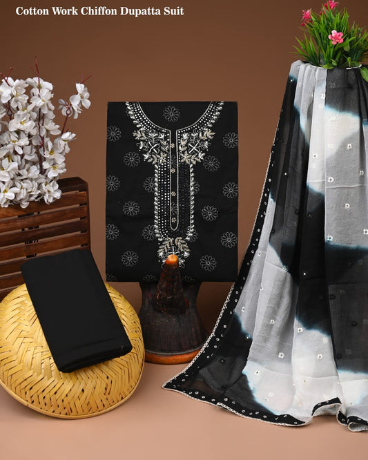 Exclusive Cotton Gota Patti Work Suit With Ciffon Dupatta