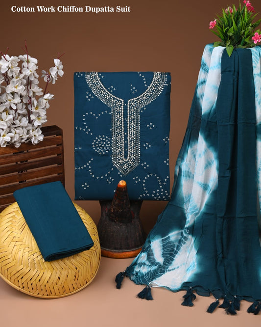 Soft Cotton Gota Patti Work Suit With Chiffon Dupatta