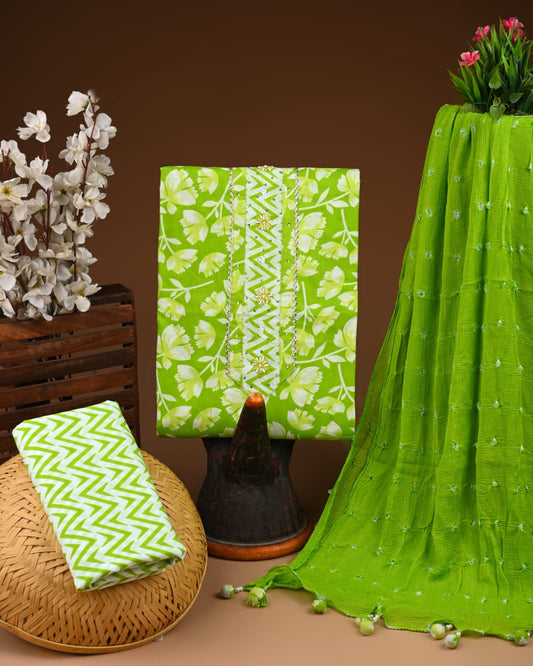 Premium Cotton Gota Patti work Suit With Chiffon Dupatta