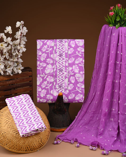 Premium Cotton Gota Patti Work Suit With Chiffon Dupatta