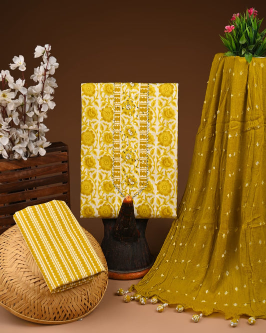 Pure Cotton Gota Patti Work Suit With Chiffon Dupatta