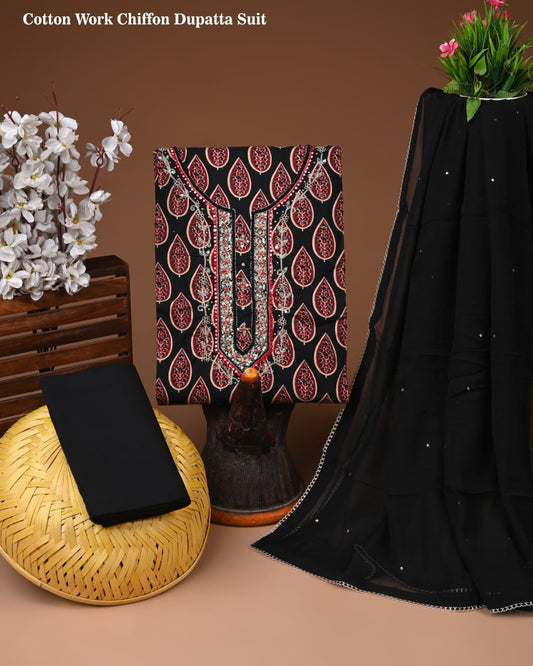 Premium Cotton Gota Patti Work Suit With Chiffon Dupatta