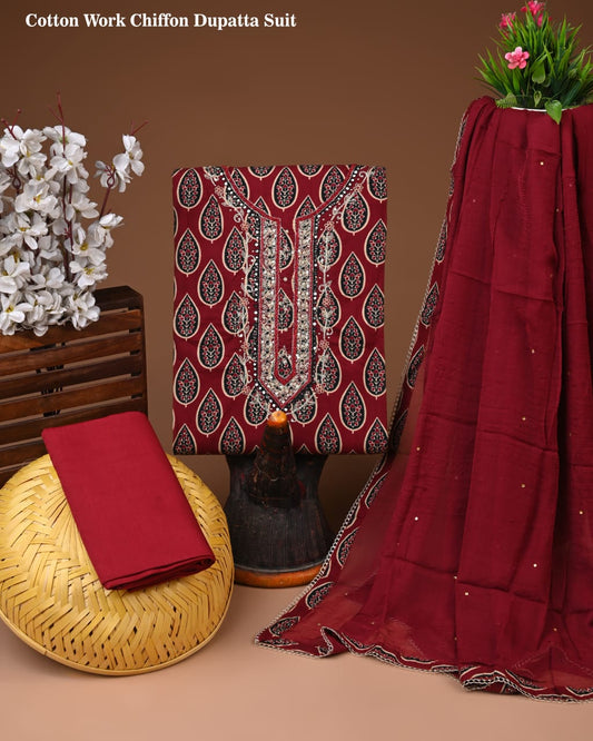 Premium Cotton Gota Patti Work Suit With Chiffon Dupatta
