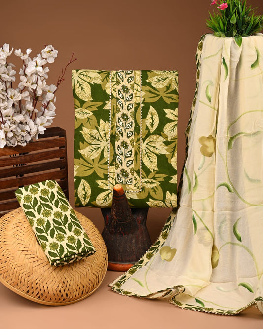 Pure Cotton Gota Patti Work Suit With Chiffon Dupatta