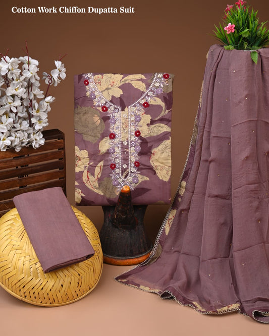 Premium Cotton Gota Patti Work Suit With Chiffon Dupatta