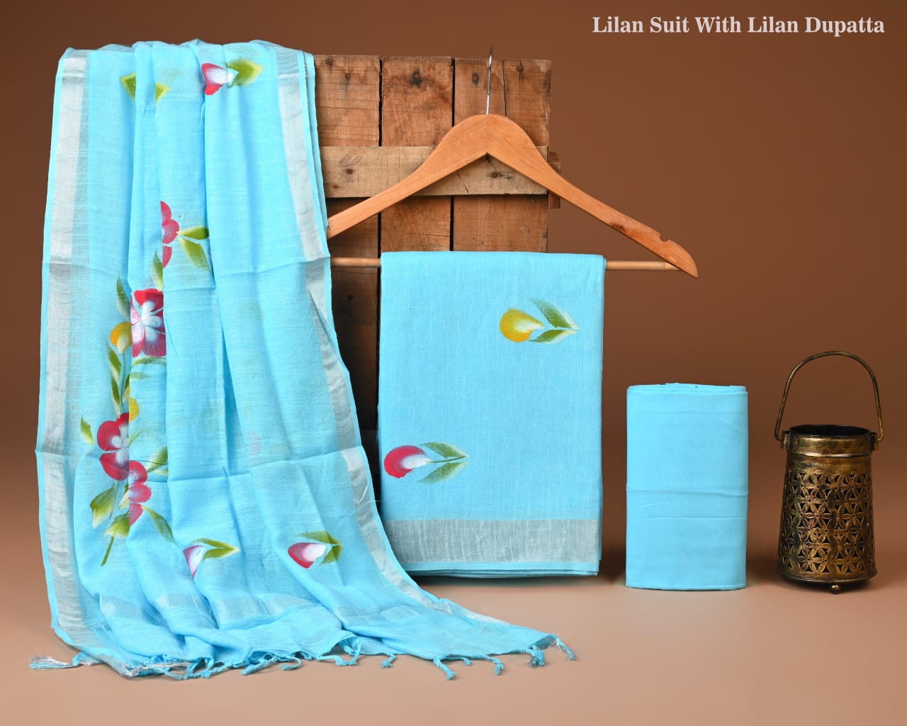 Exclusive Hand Print Lilen Suit With Lilen Dupatta