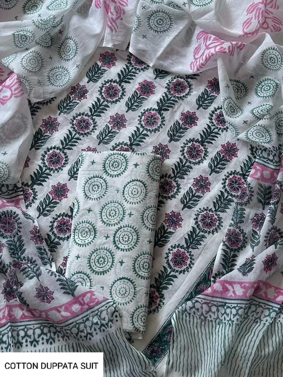 Premium Hand Block Printed Cotton Suit With Mulmul Dupatta