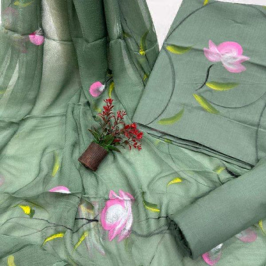 Hand Print Cotton Suit With Chiffon Dupatta (57)