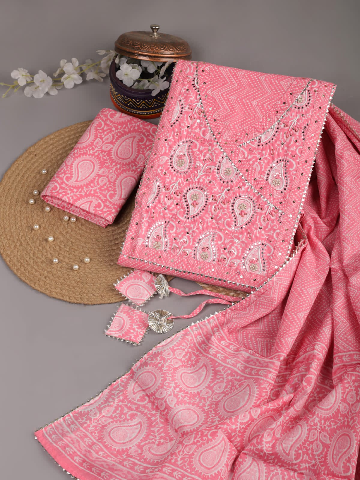 Premium Gota Patti Work Cotton Suit With Mulmul Dupatta