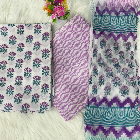 Bagru Hand Print Cotton Suit With Chiffon Dupatta (56)
