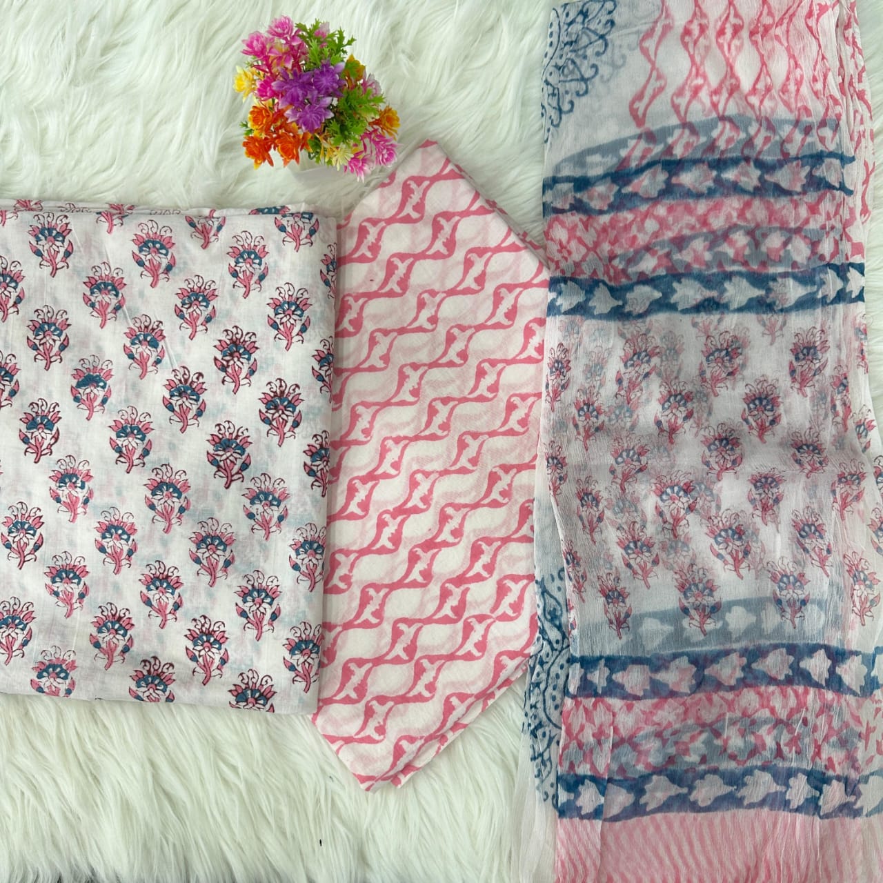 Premium Hand Block Print Cotton Suit With Chiffon (58)