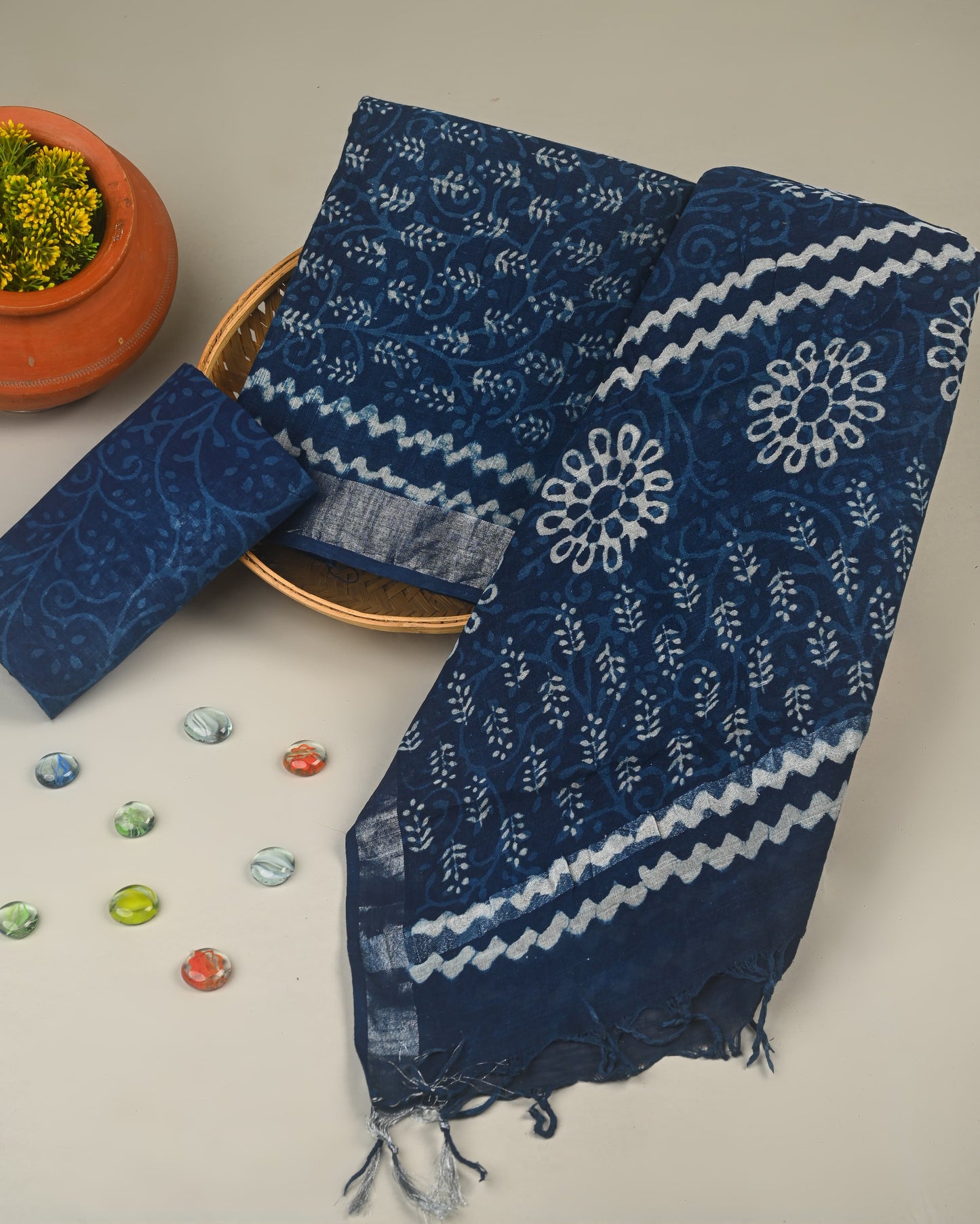 Exclusive Hand Block Printed Lilen Suit With Lilen Dupatta