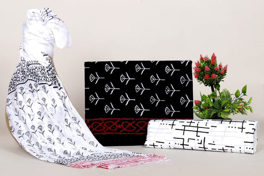 Exclusive Hand Block Print Cotton Suit With Chiffon Dupatta