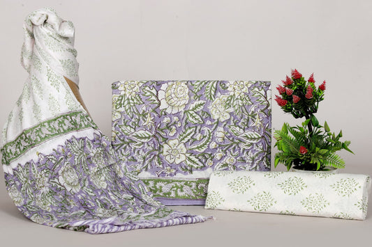 Hand Block Print Organic Cotton Suit With Chiffon Dupatta (47)