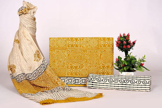 Hand Block Print Soft Cotton Suit With Chiffon Dupatta